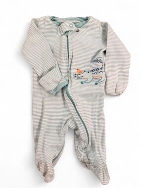 Carter's Mint Stripe Footed One-Piece with Crocodile Applique
